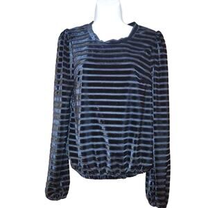 Heartloom Revolve Navy Blue‎ Black Velvet Puff Sleeve XS top